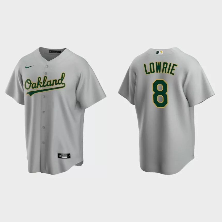 Oakland Athletics #8 Jed Lowrie Replica Road Jersey – Gray