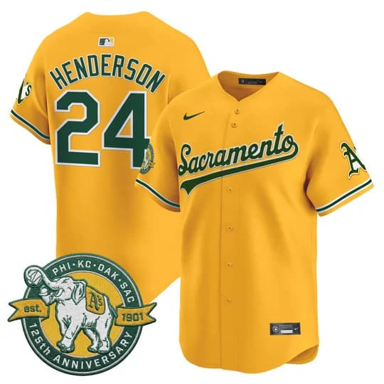 Oakland Athletics 'Sacramento Edition' Vapor Premier Limited Jersey - 125th Anniversary Patch - All Stitched Rickey Henderson