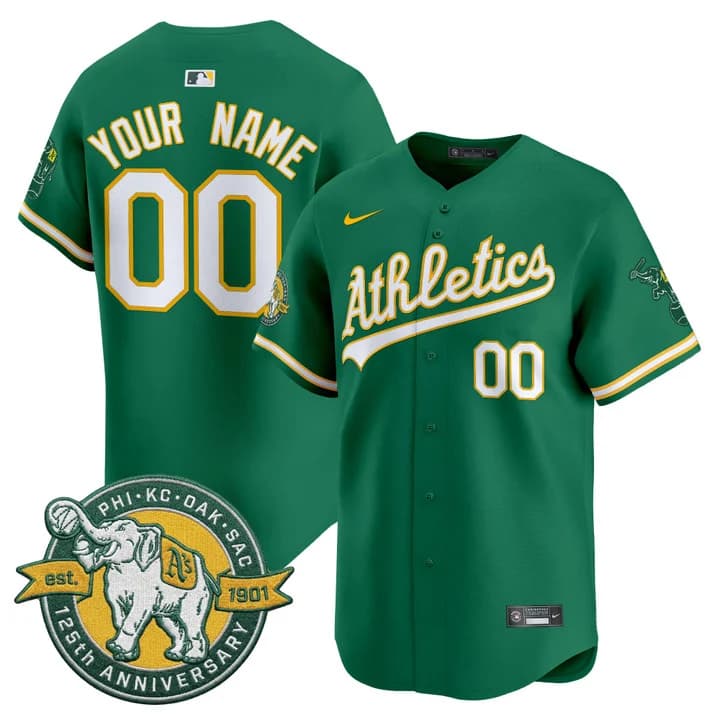 Oakland Athletics 125th Anniversary Patch Vapor Premier Limited  Custom Jersey - All Stitched