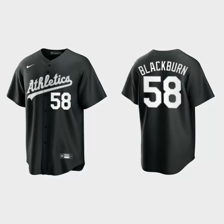 Oakland Athletics Paul Blackburn Replica Official Jersey – Black White