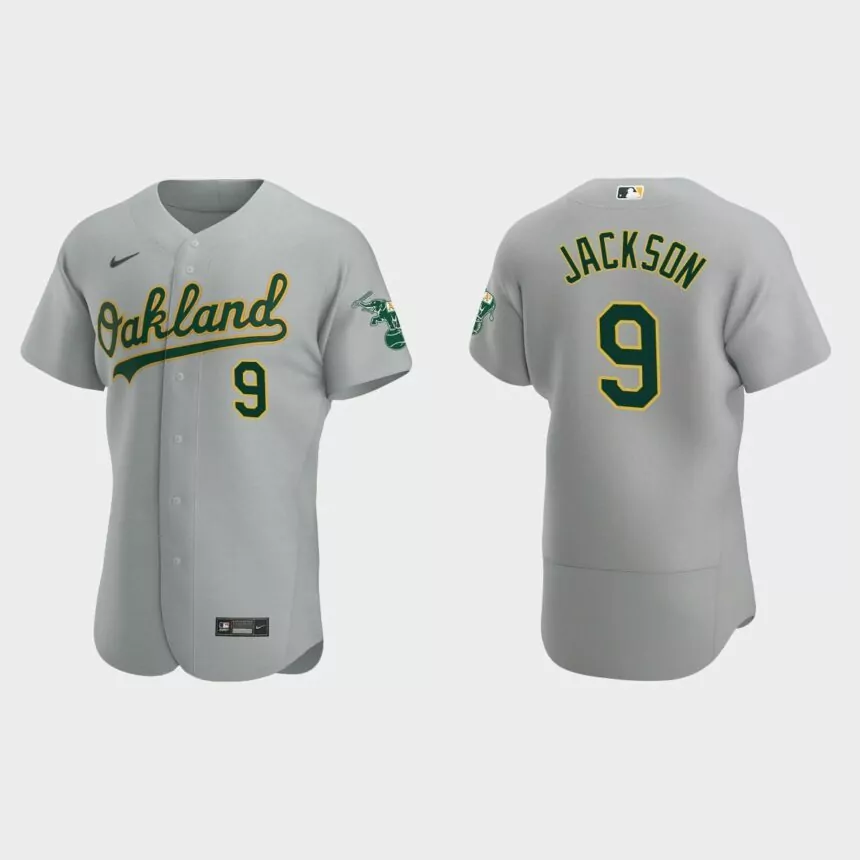 Oakland Athletics Reggie Jackson #9 Gray Authentic Road Jersey