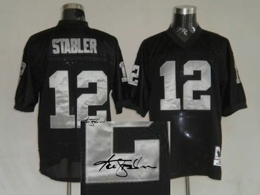 Oakland Raiders 12# Ken Stabler Black Throwback Jersey(Signed Elite)
