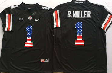 Ohio State Buckeyes 1 B.Miller Black USA Flag College Football Jersey