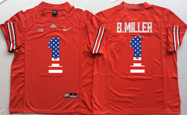 Ohio State Buckeyes 1 B.Miller Red USA Flag College Football Jersey