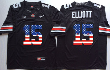 Ohio State Buckeyes 15 Ezekiel Elliott Black USA Flag College Football Jersey