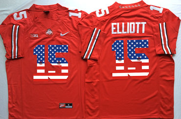 Ohio State Buckeyes 15 Ezekiel Elliott Red US Flag College Football Jersey