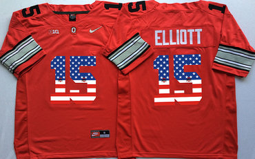 Ohio State Buckeyes 15 Ezekiel Elliott Red USA Flag College Jersey