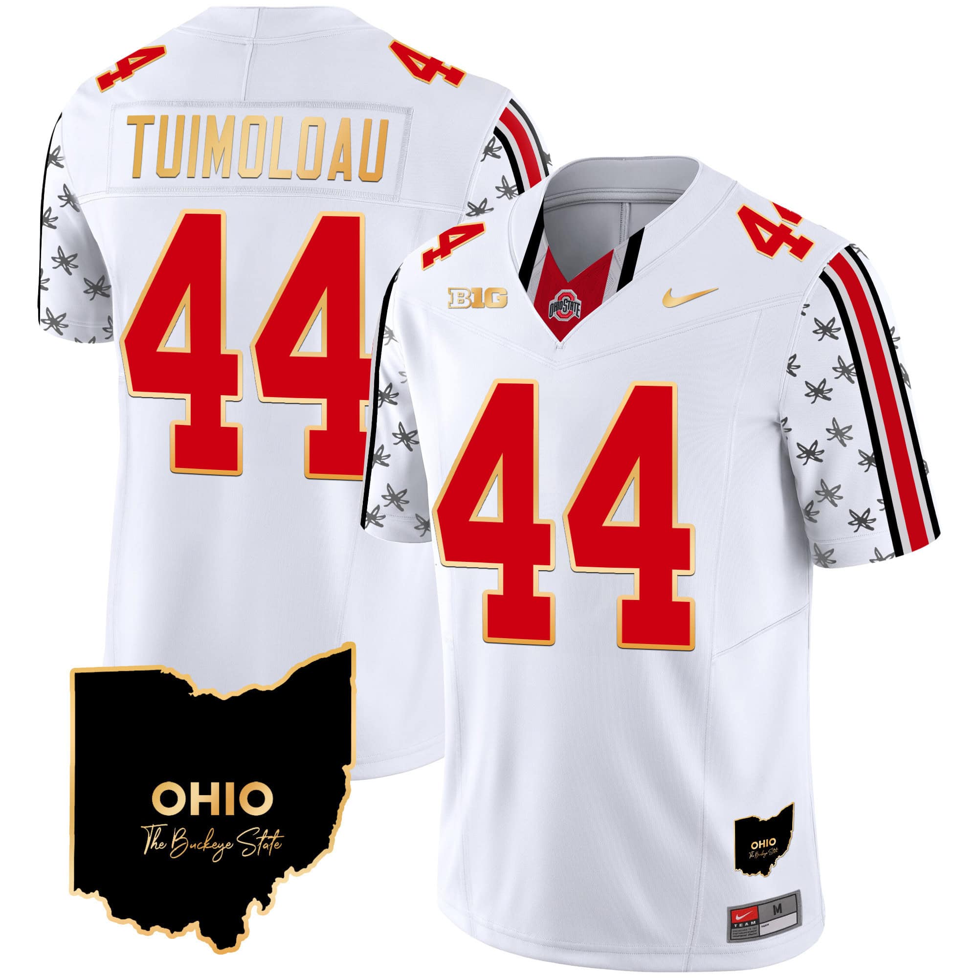 Ohio State Buckeyes 2024 Home Patch Gold Trim Vapor Limited  Football Jersey – All Stitched White Limited # 44 JT Tuimoloau