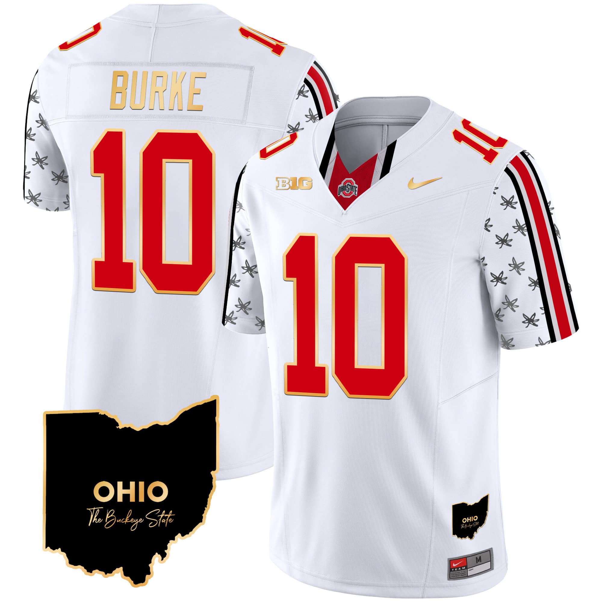 Ohio State Buckeyes 2024 Home Patch Gold Trim Vapor Limited  Football Jersey – All Stitched White Limited #10 Denzel Burke