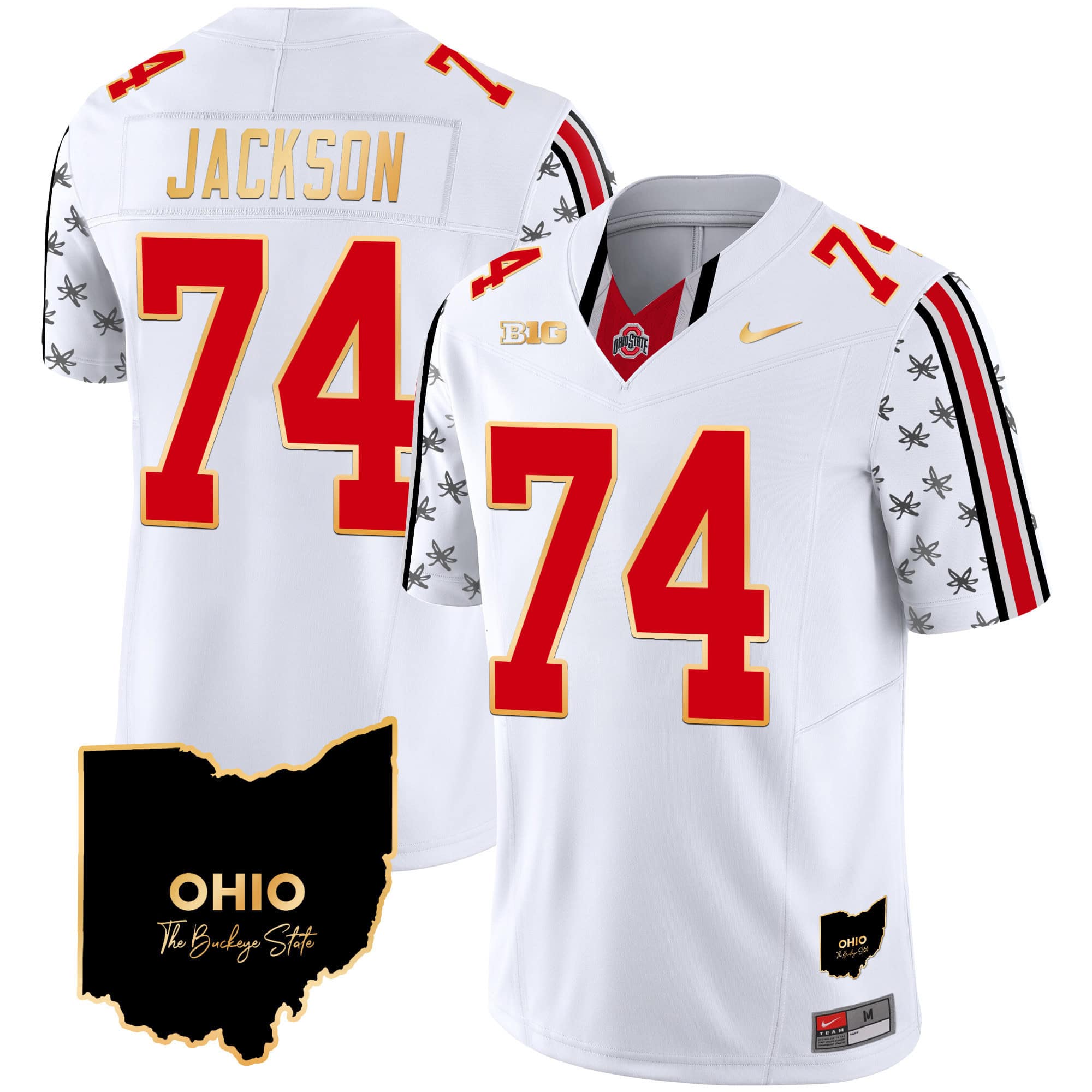 Ohio State Buckeyes 2024 Home Patch Gold Trim Vapor Limited  Football Jersey – All Stitched White Limited #74 Donovan Jackson