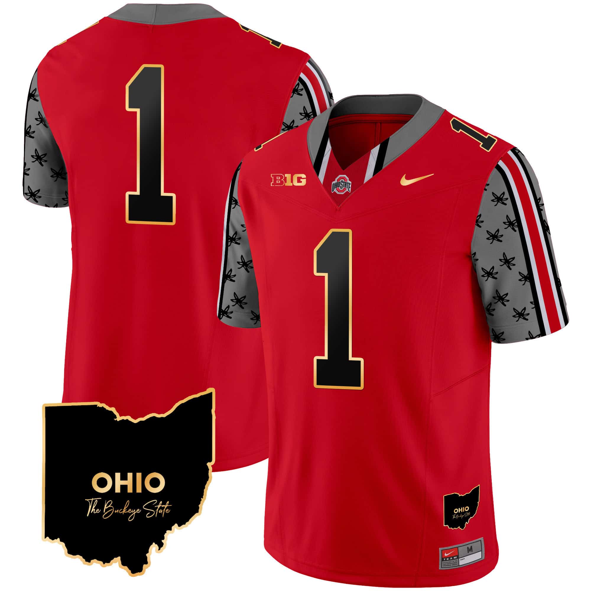 Ohio State Buckeyes 2024 Home Patch Gold Trim Vapor Limited Football  Jersey – All Stitched Red #1  no name
