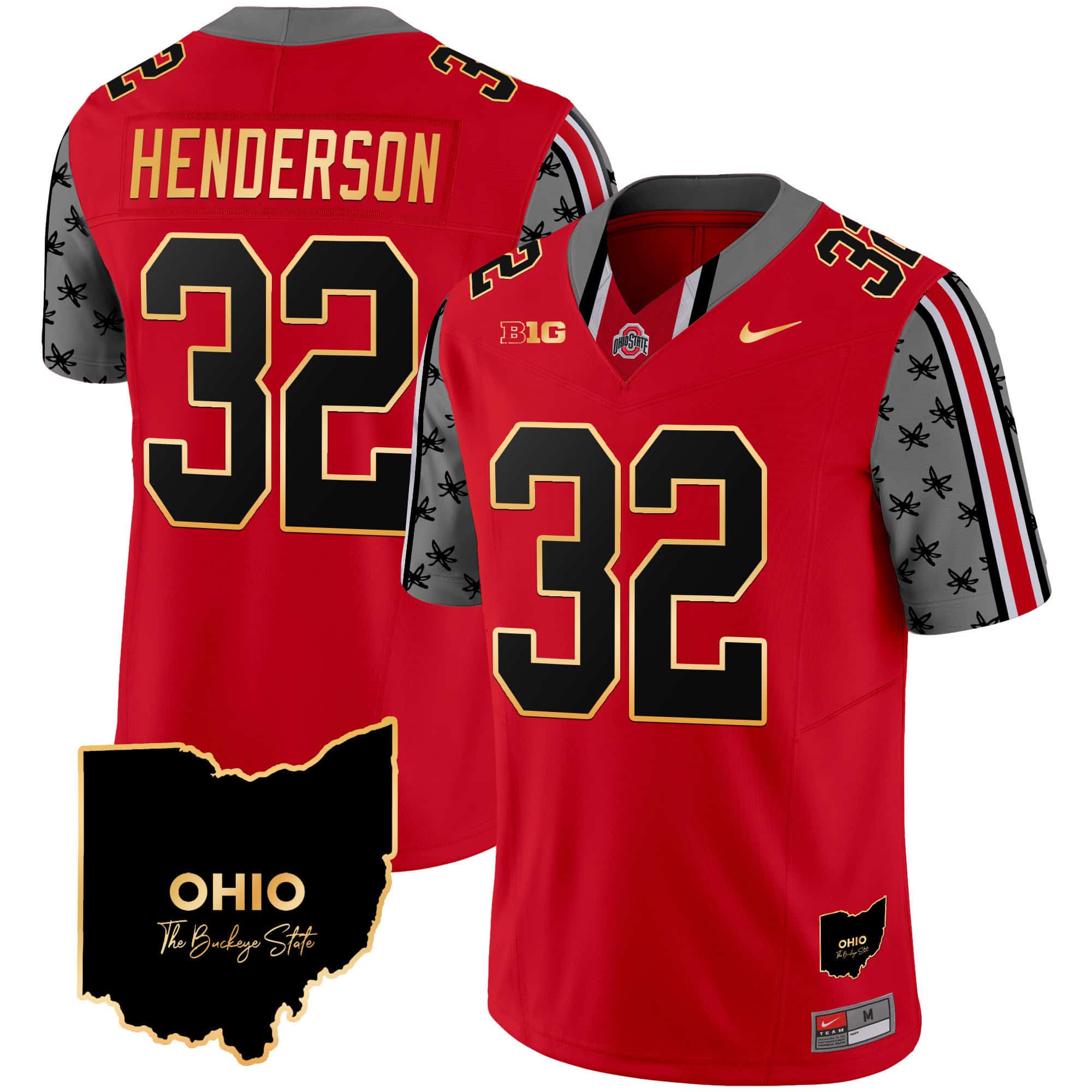 Ohio State Buckeyes 2024 Home Patch Gold Trim Vapor Limited Football  Jersey – All Stitched Red #32 Treveyon Henderson