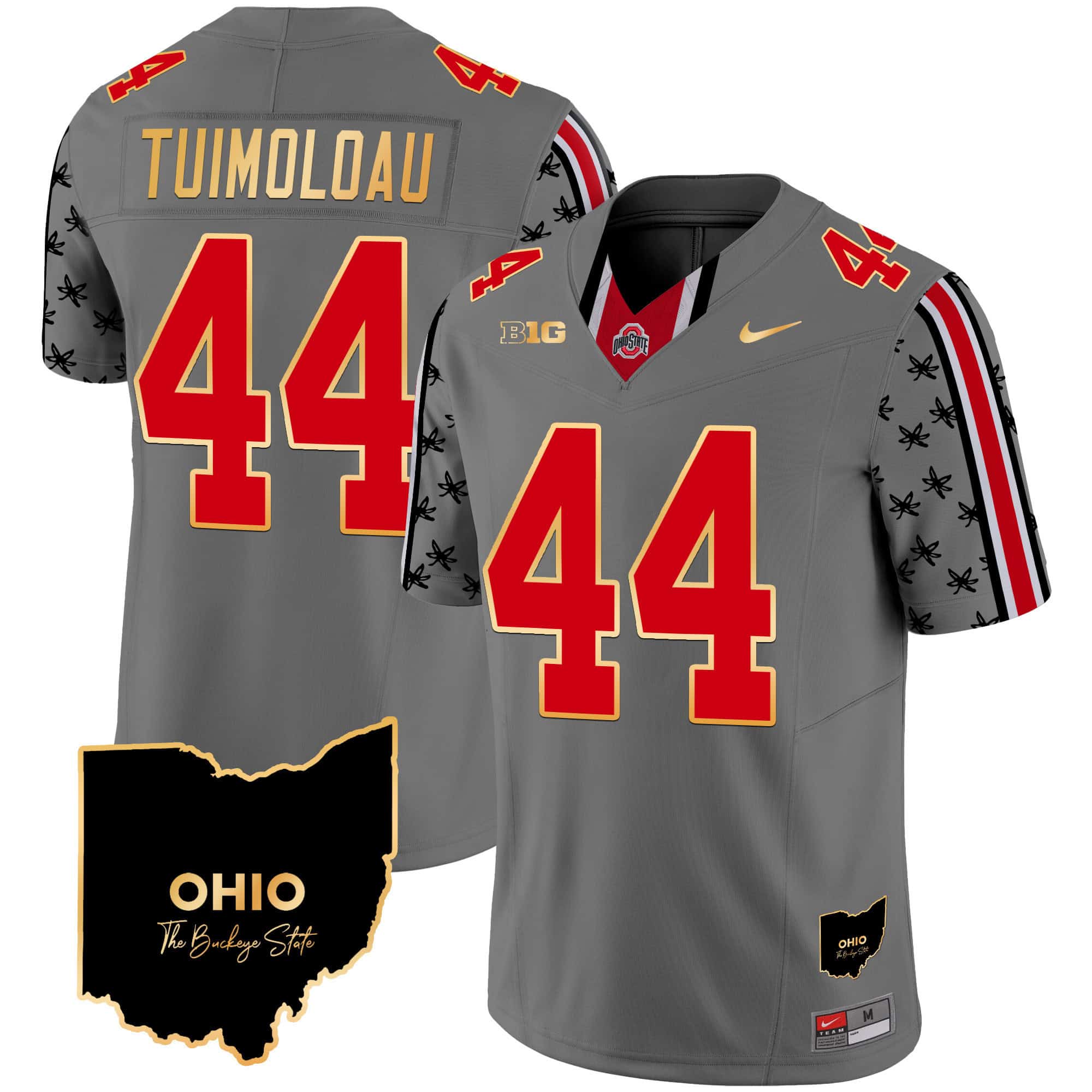 Ohio State Buckeyes 2024 Home Patch Gold Trim Vapor Limited Football Jersey – All Stitched Gray # 44 JT Tuimoloau