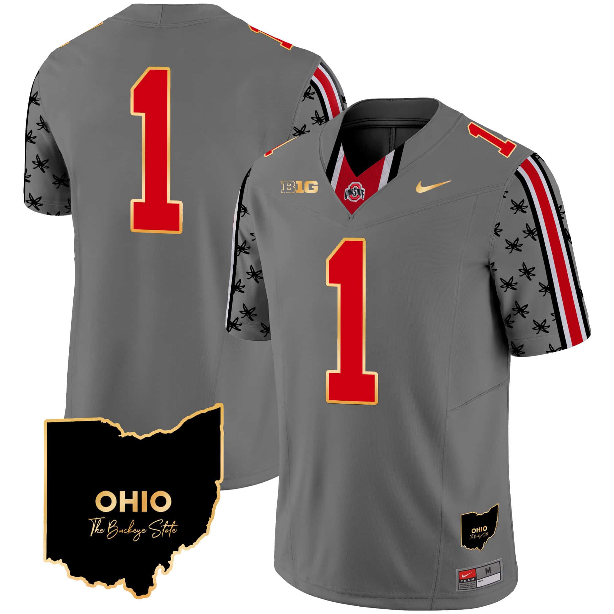 Ohio State Buckeyes 2024 Home Patch Gold Trim Vapor Limited Football Jersey – All Stitched Gray #1  no name