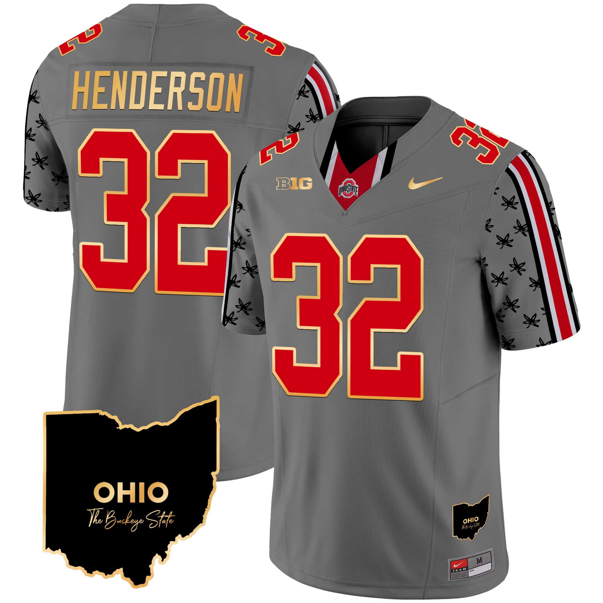 Ohio State Buckeyes 2024 Home Patch Gold Trim Vapor Limited Football Jersey – All Stitched Gray #32 Treveyon Henderson