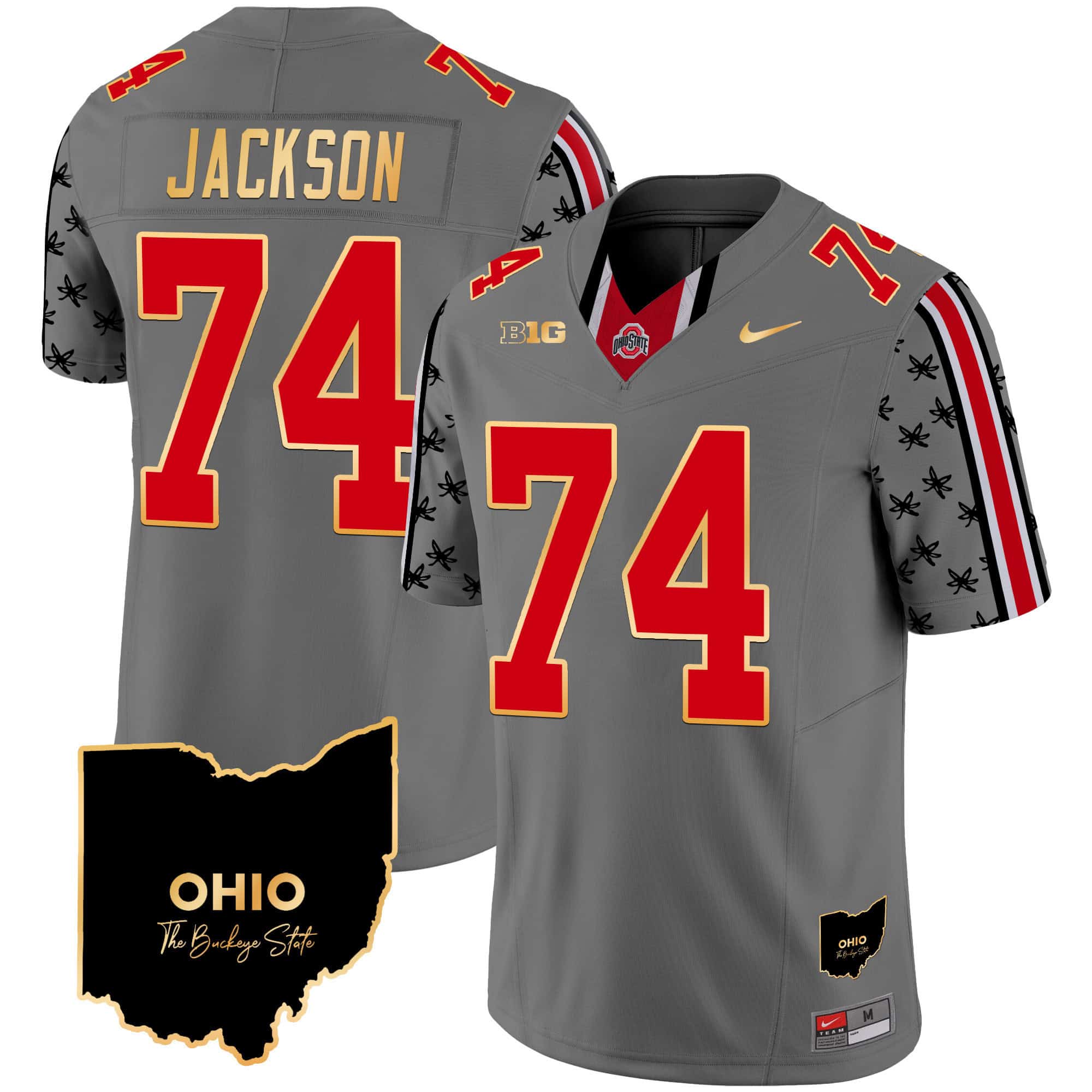 Ohio State Buckeyes 2024 Home Patch Gold Trim Vapor Limited Football Jersey – All Stitched Gray #74 Donovan Jackson