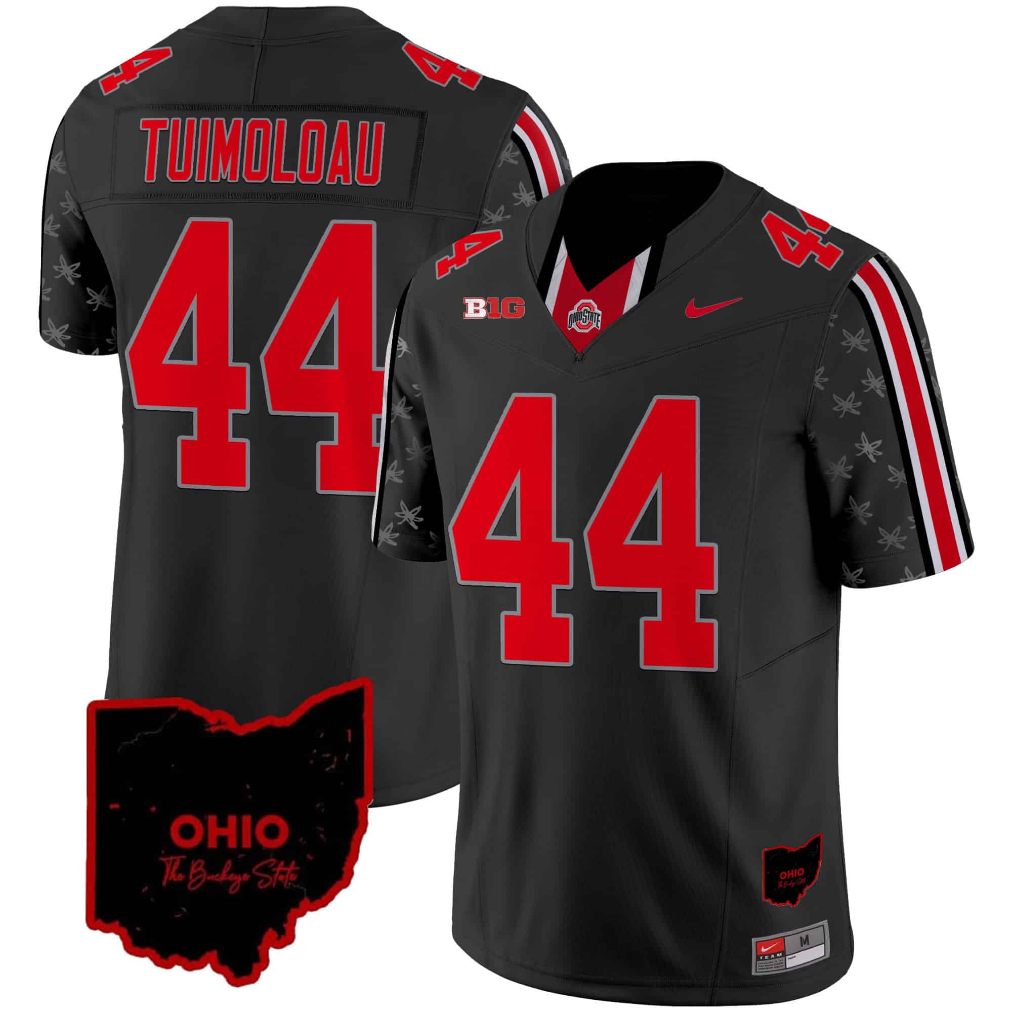Ohio State Buckeyes 2024 Home Patch Vapor Limited   Football Jersey – All Stitched Black Limited # 44 JT Tuimoloau