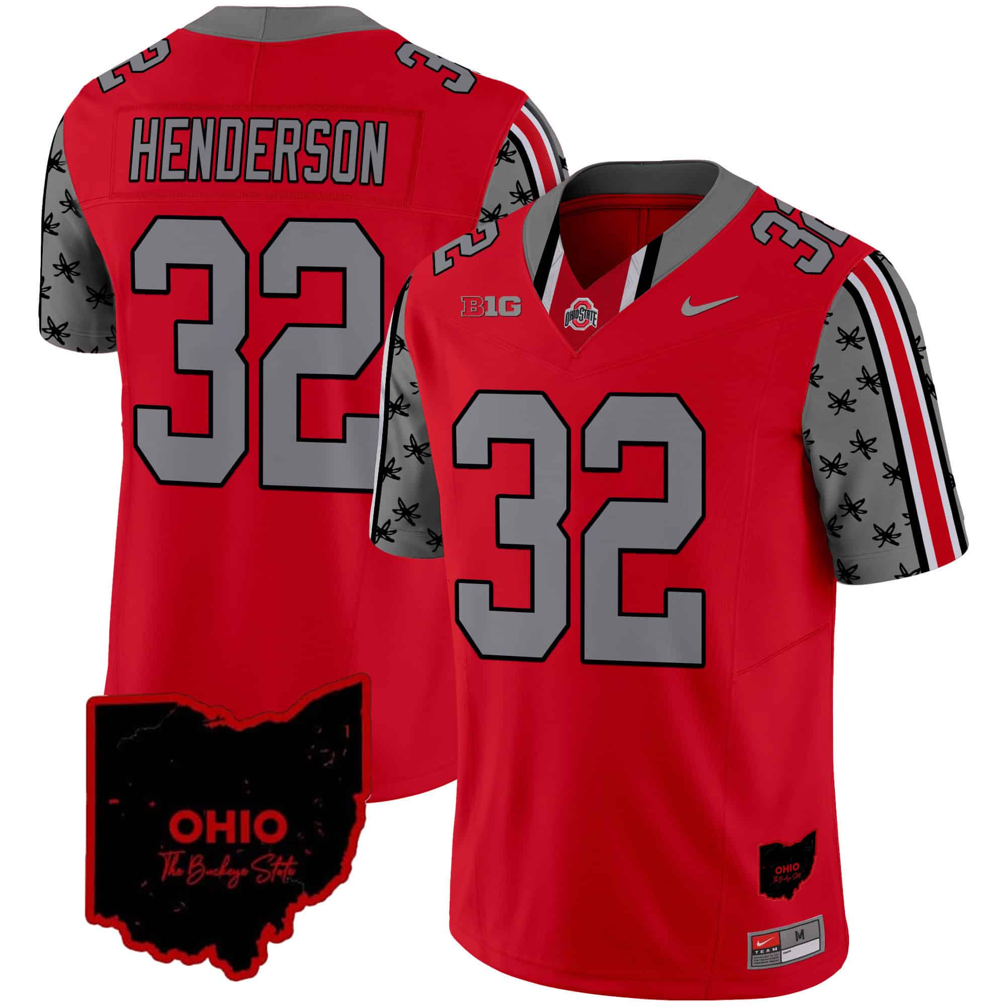 Ohio State Buckeyes 2024 Home Patch Vapor Limited  Football Jersey – All Stitched Red #32 Treveyon Henderson
