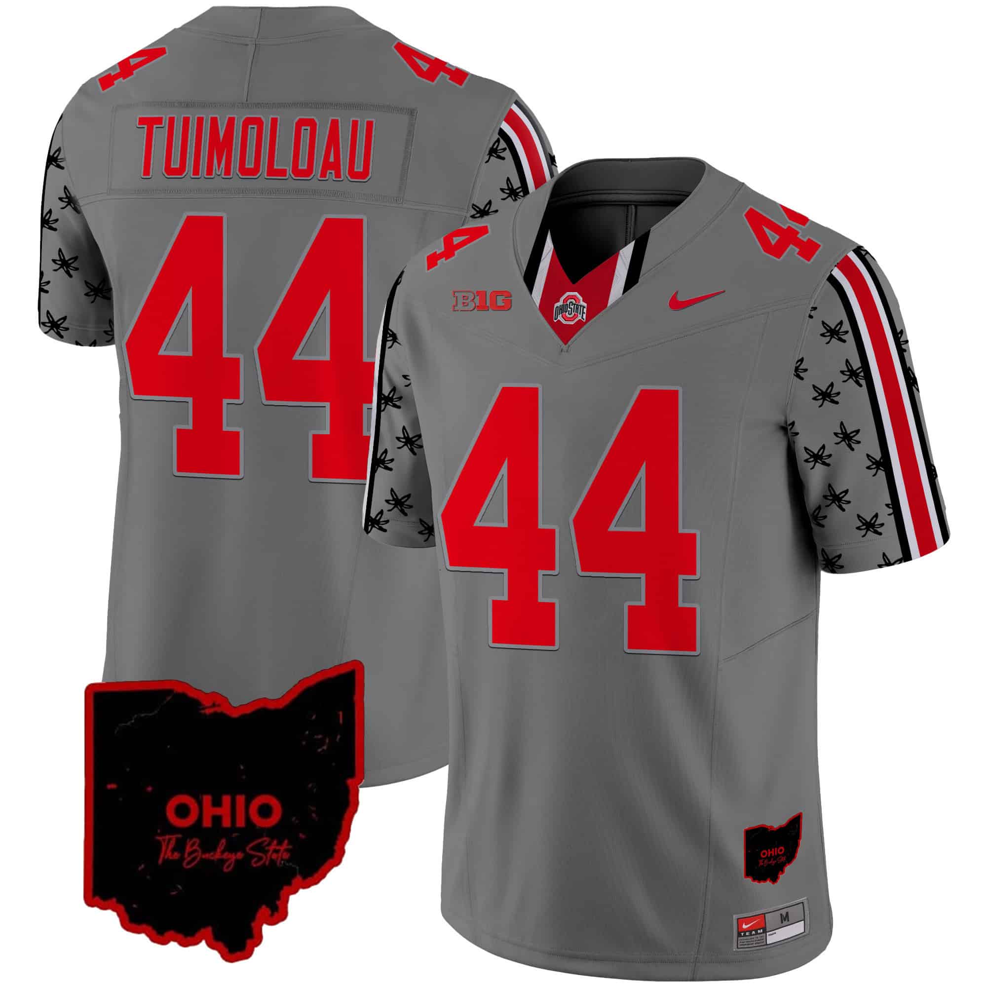 Ohio State Buckeyes 2024 Home Patch Vapor Limited Football Jersey – All Stitched Gray # 44 JT Tuimoloau