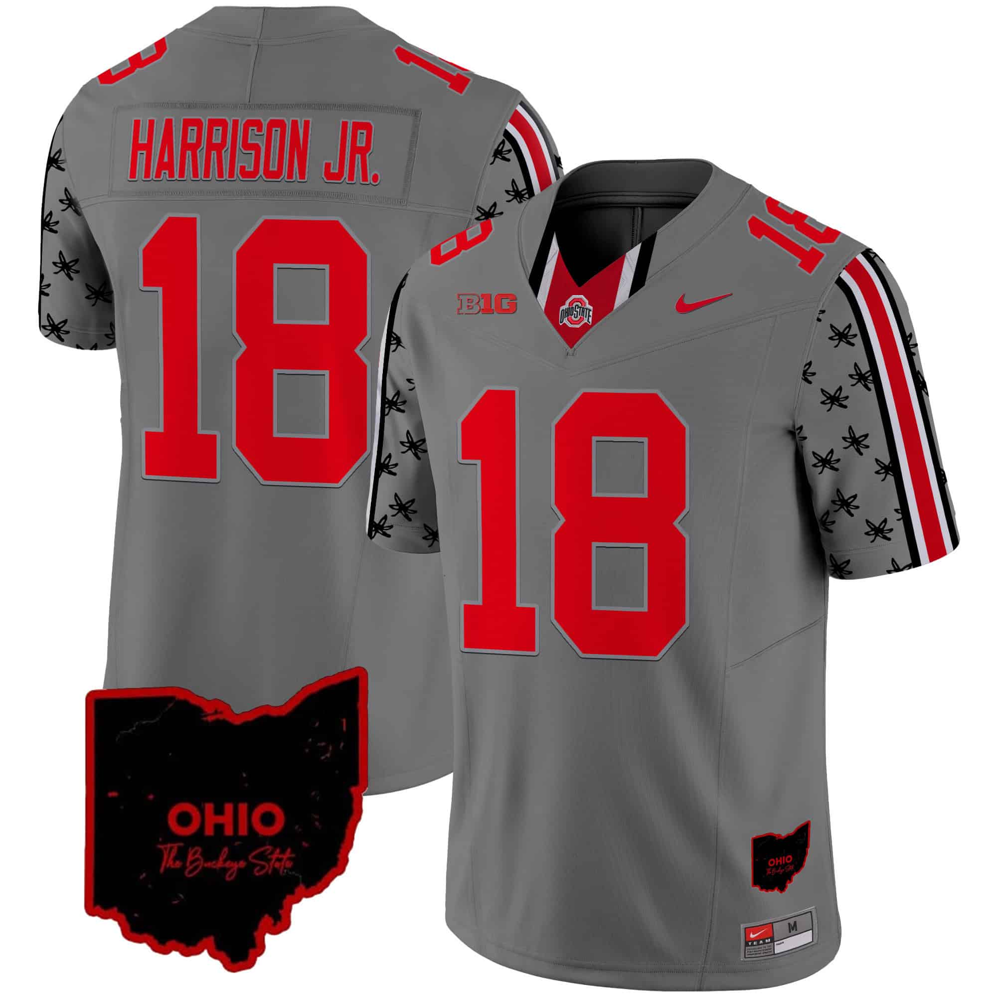 Ohio State Buckeyes 2024 Home Patch Vapor Limited Football Jersey – All Stitched Gray #18 Marvin Harrison Jr.