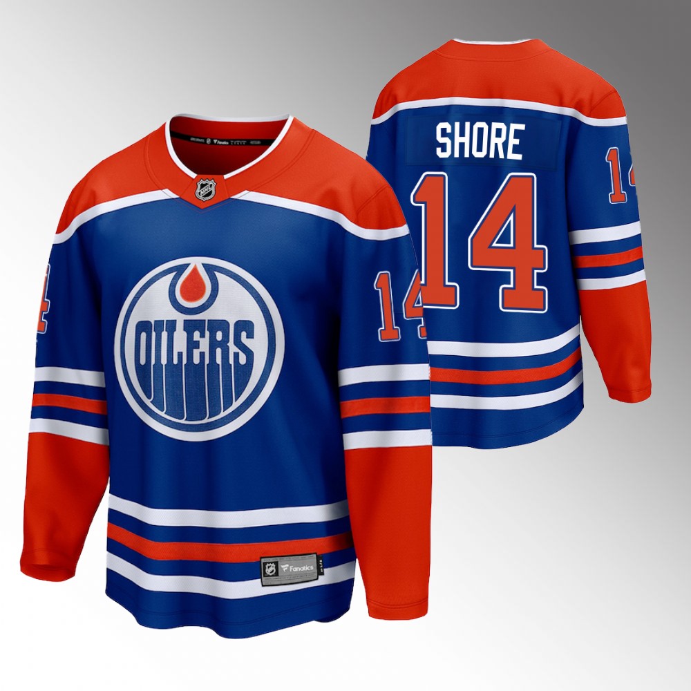 Oilers #14 Devin Shore Royal 2022-23 Home Jersey