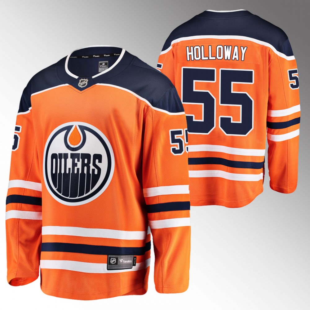 Oilers #55 Dylan Holloway Orange Home Jersey