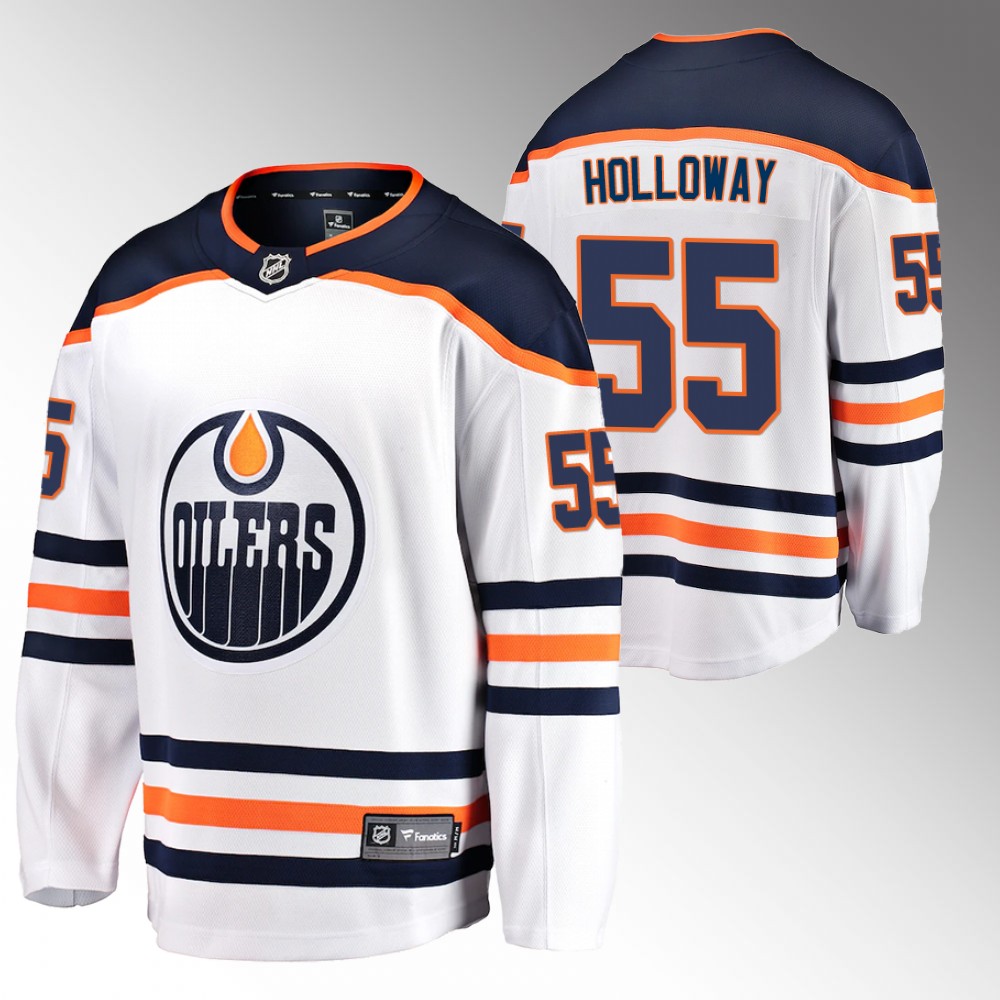 Oilers #55 Dylan Holloway White Away Jersey