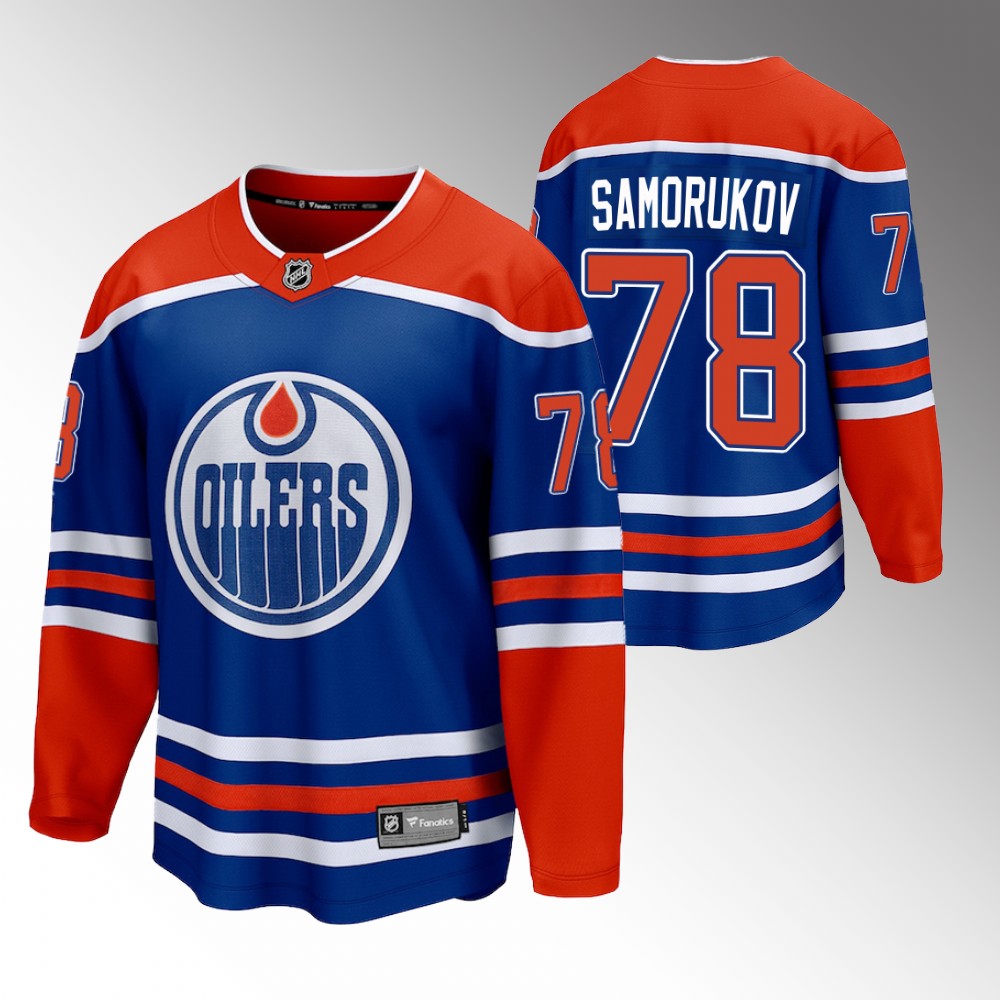 Oilers #78 Dmitri Samorukov Royal 2022-23 Home Jersey
