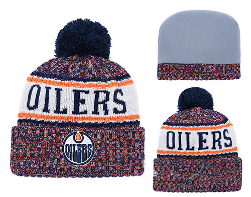 Oilers Fresh Logo Yellow Pom Knit Hat YD