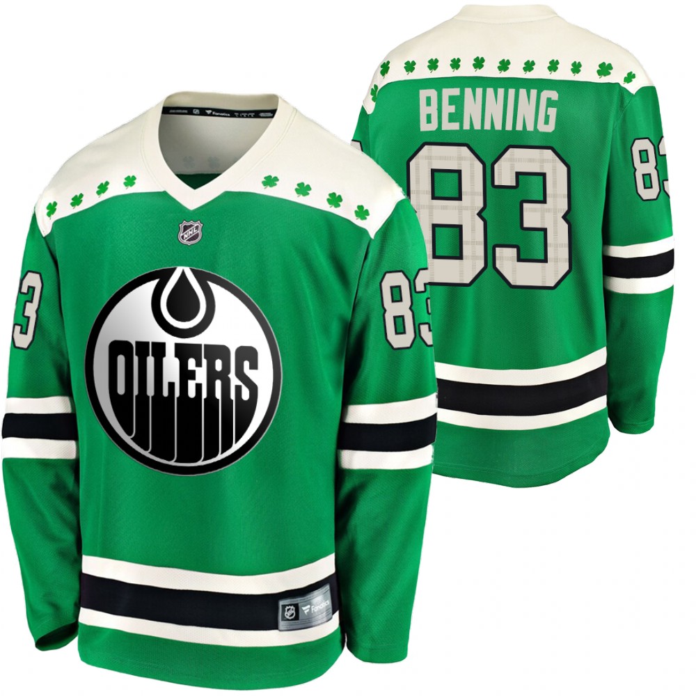 Oilers Matt Benning 2020 St. Patrick's Day Green #83 Breakaway Jersey