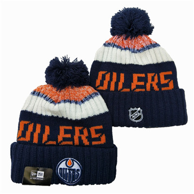 Oilers Team Logo Navy Wordmark Cuffed Pom Knit Hat YD