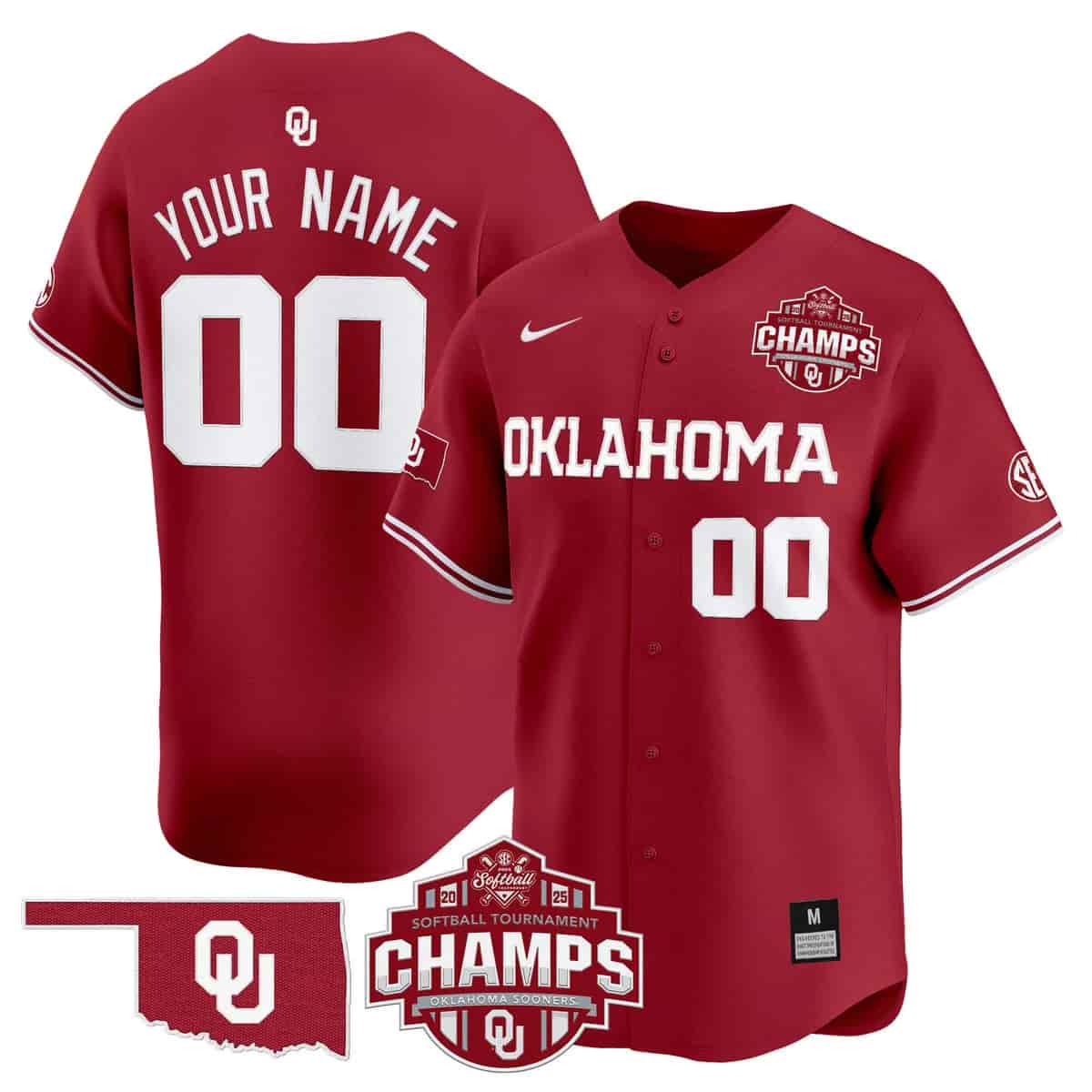 Oklahoma Sooners 2025 SEC Softball Conference Tournament Champions Patch Vapor Premier Limited Custom Jersey - All Stitched Crimson