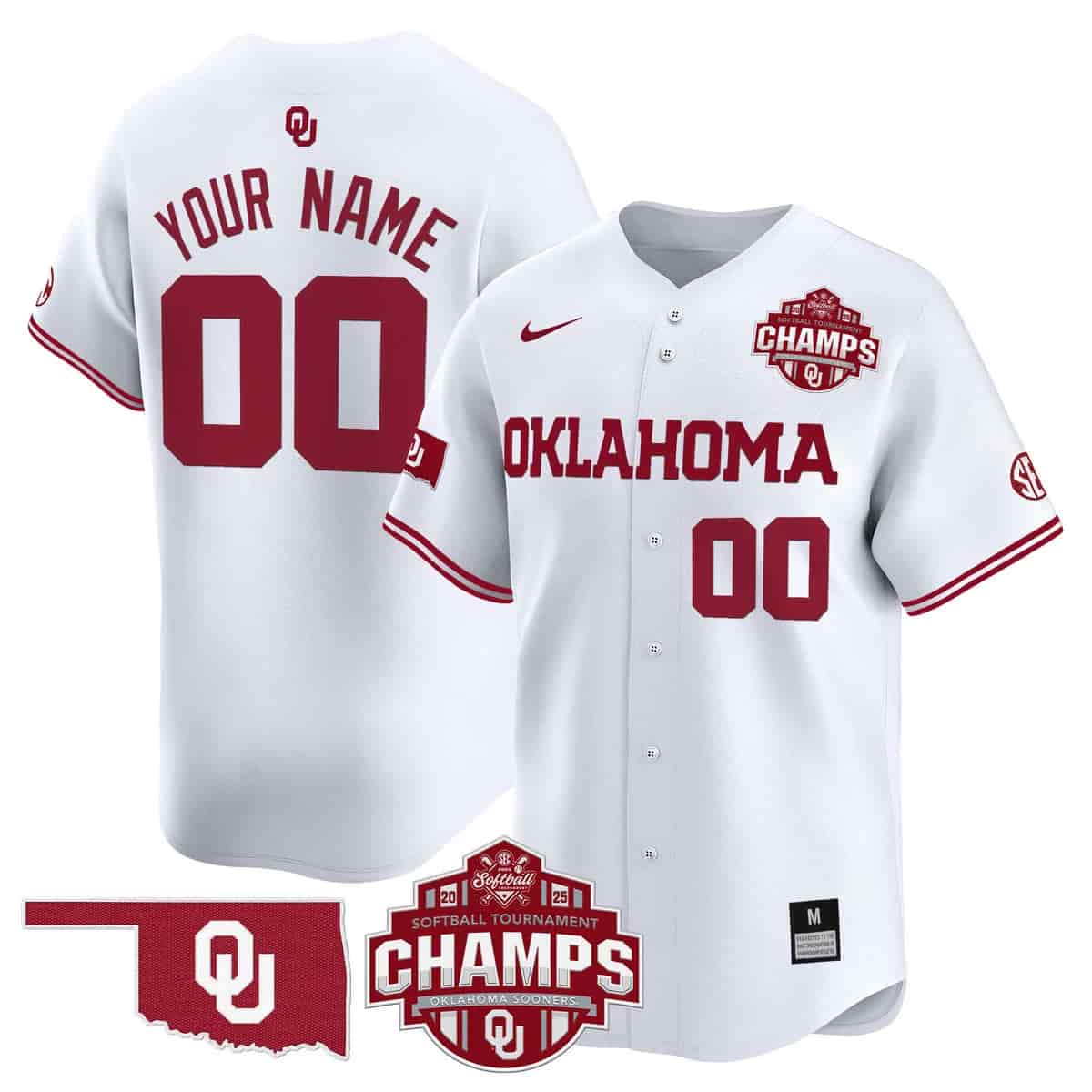 Oklahoma Sooners 2025 SEC Softball Conference Tournament Champions Patch Vapor Premier Limited Custom Jersey - All Stitched White