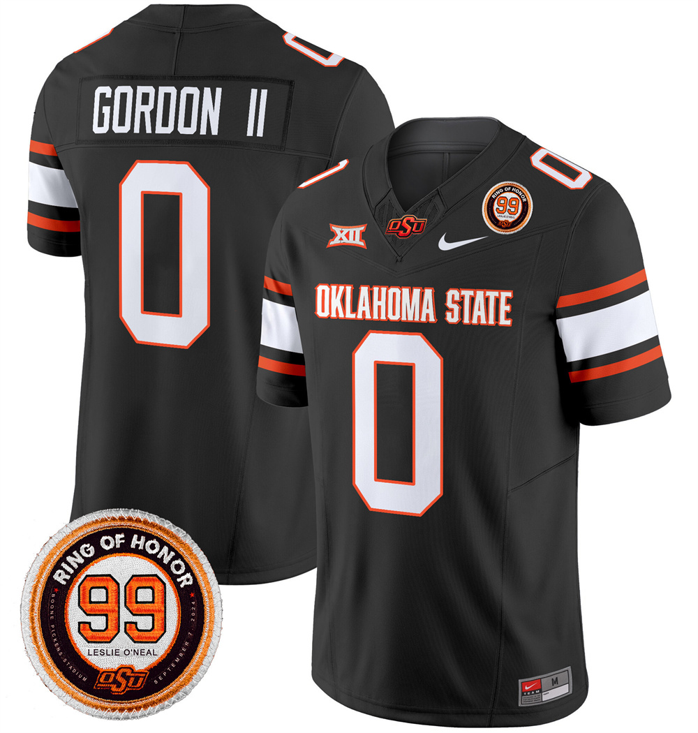 Oklahoma State Cowboys Leslie O'neal Patch Vapor Limited Football Jersey - All Stitched  BLACK  #0 OLLIE GORDON II
