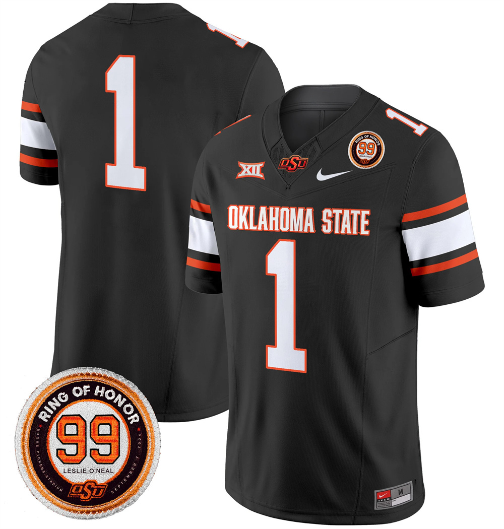 Oklahoma State Cowboys Leslie O'neal Patch Vapor Limited Football Jersey - All Stitched  BLACK #1 TEAM