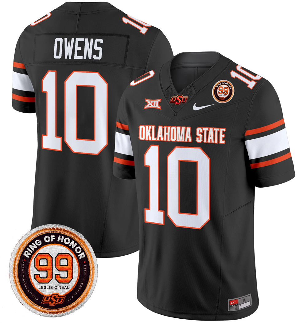 Oklahoma State Cowboys Leslie O'neal Patch Vapor Limited Football Jersey - All Stitched  BLACK #10 RASHOD OWENS