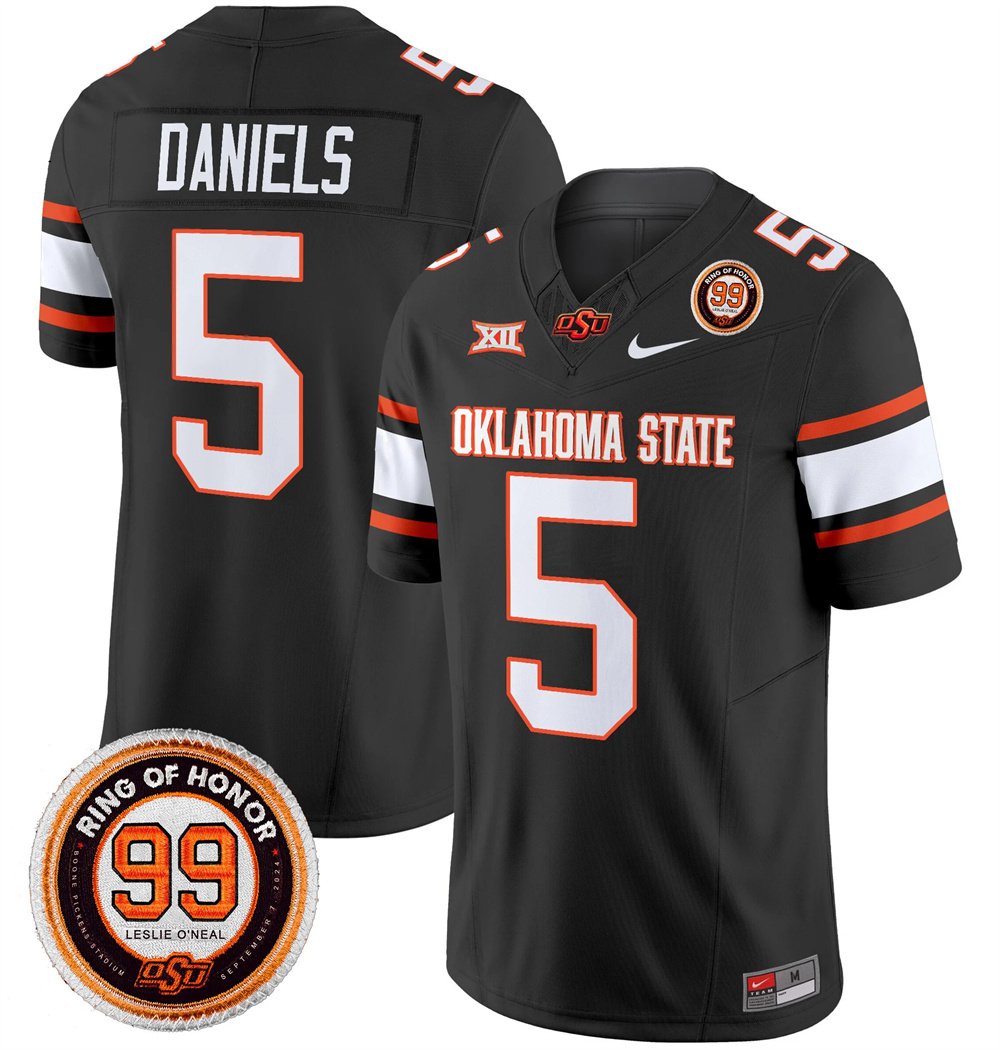 Oklahoma State Cowboys Leslie O'neal Patch Vapor Limited Football Jersey - All Stitched  BLACK #5 KENDAL DANIELS