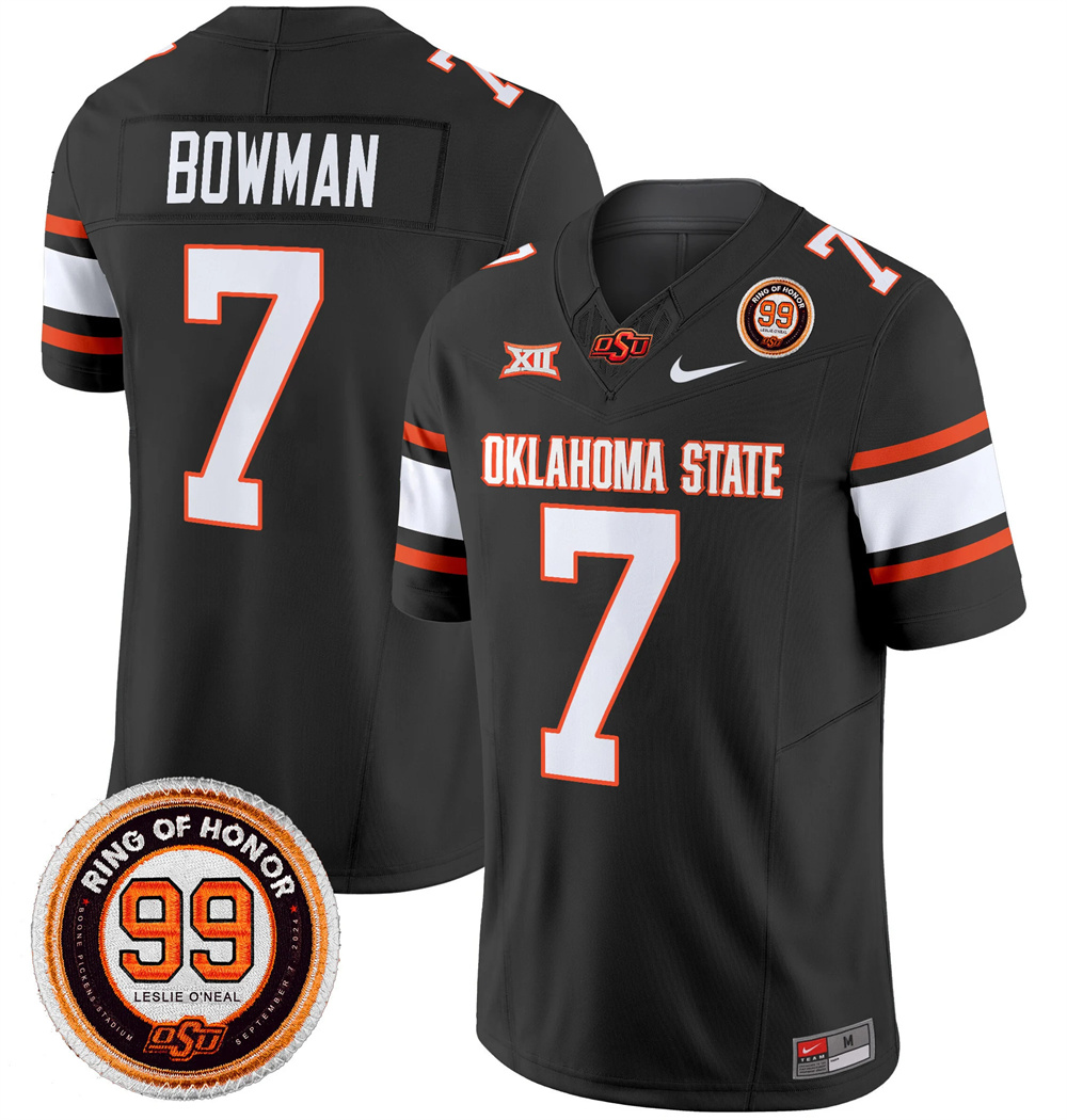 Oklahoma State Cowboys Leslie O'neal Patch Vapor Limited Football Jersey - All Stitched  BLACK #7 ALAN BOWMAN