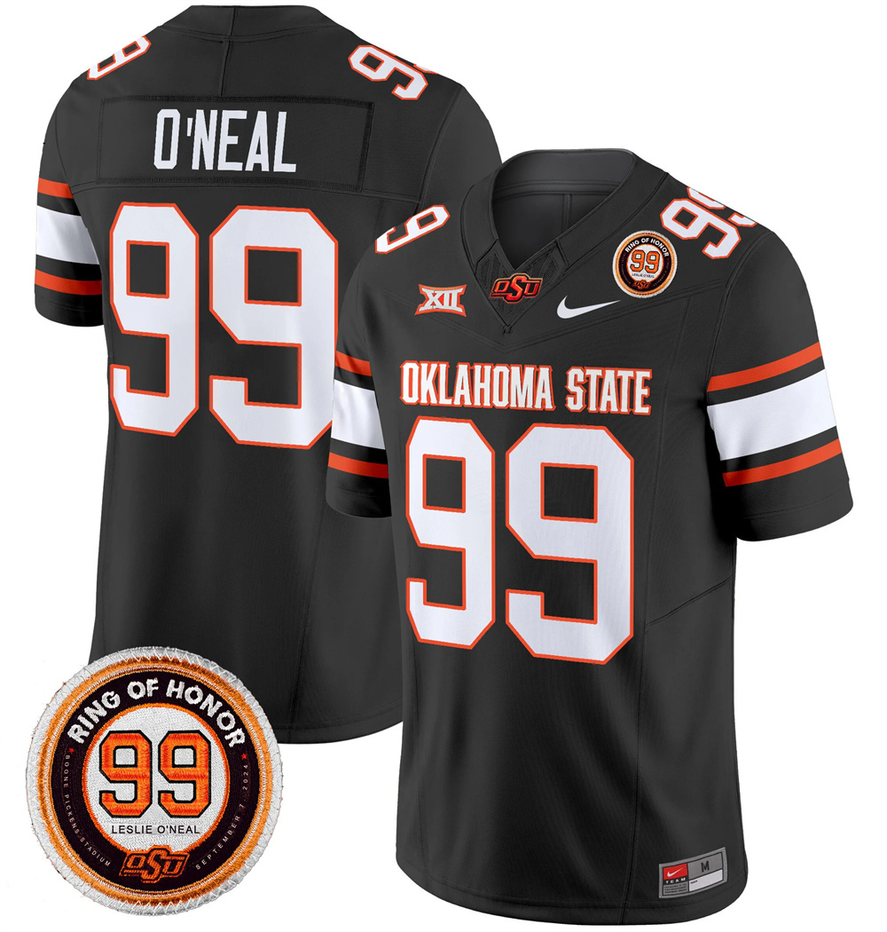 Oklahoma State Cowboys Leslie O'neal Patch Vapor Limited Football Jersey - All Stitched  BLACK #99 LESLIE O'NEAL
