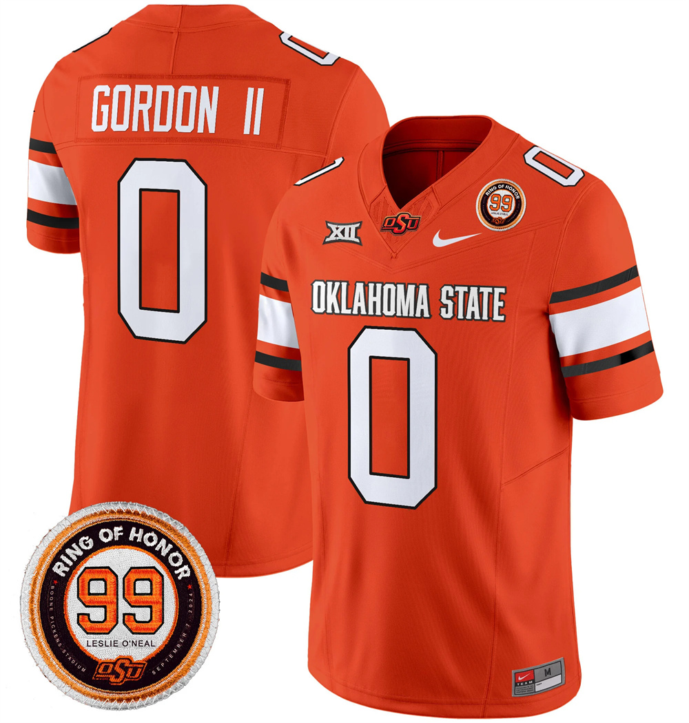 Oklahoma State Cowboys Leslie O'neal Patch Vapor Limited Football Jersey - All Stitched  ORANGE #0 OLLIE GORDON II