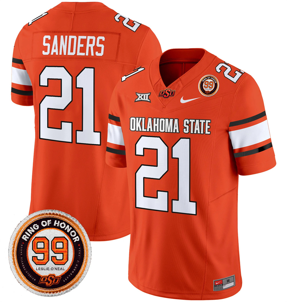 Oklahoma State Cowboys Leslie O'neal Patch Vapor Limited Football Jersey - All Stitched  ORANGE #21 BARRY SANDERS