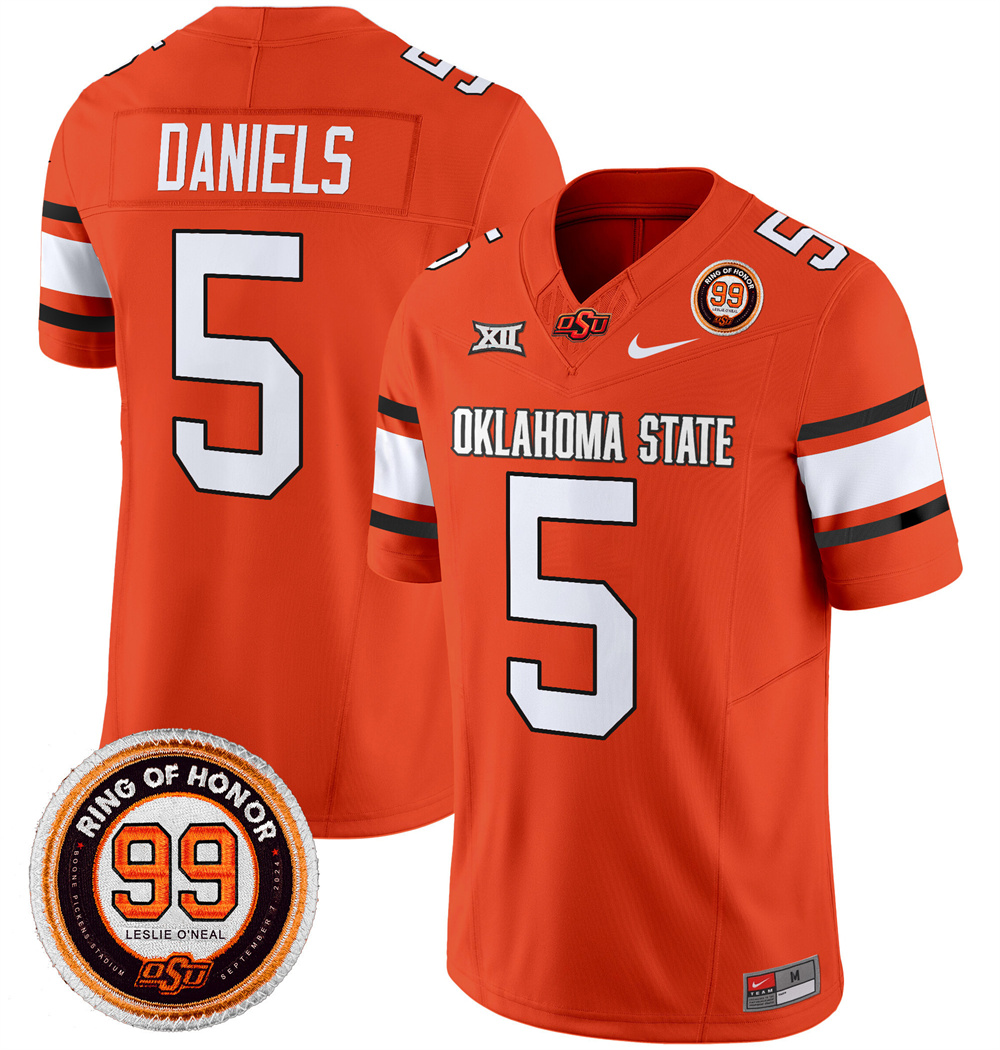 Oklahoma State Cowboys Leslie O'neal Patch Vapor Limited Football Jersey - All Stitched  ORANGE #5 KENDAL DANIELS