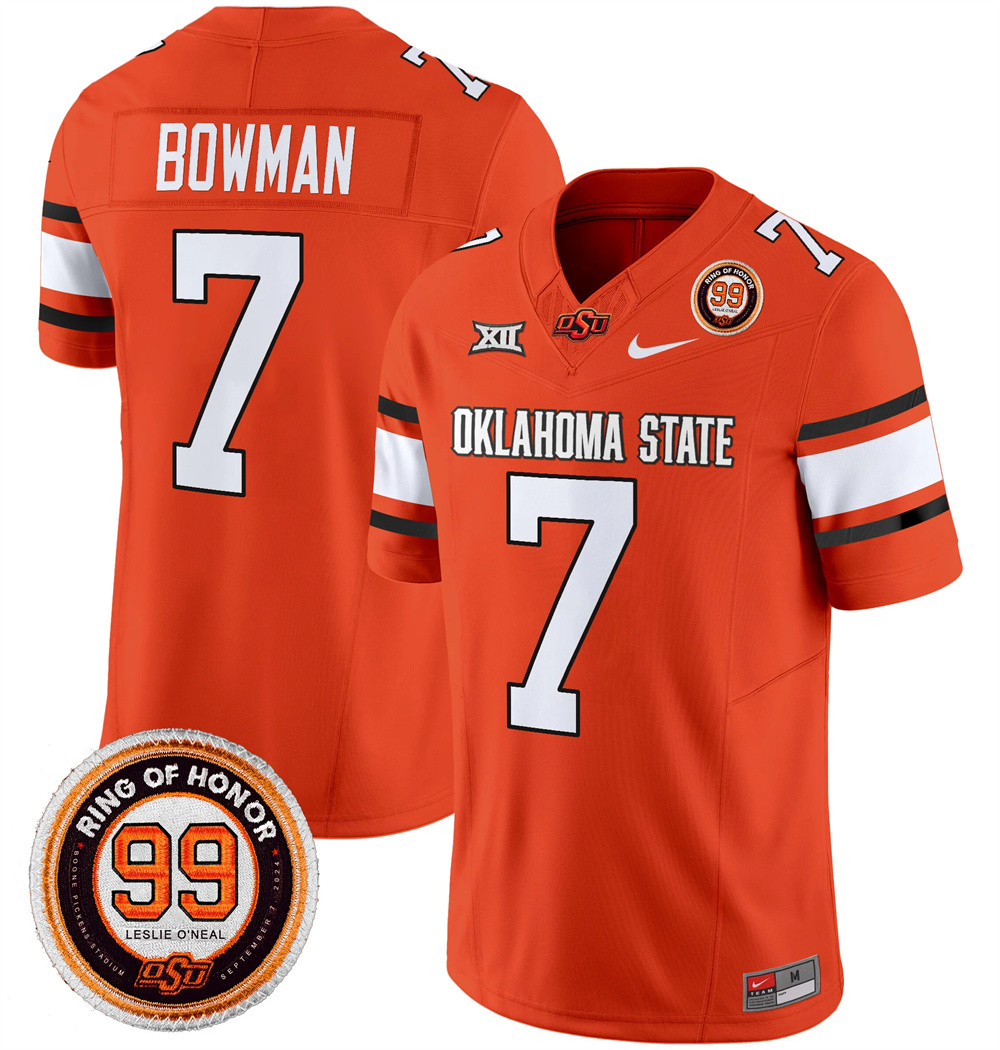 Oklahoma State Cowboys Leslie O'neal Patch Vapor Limited Football Jersey - All Stitched  ORANGE #7 ALAN BOWMAN