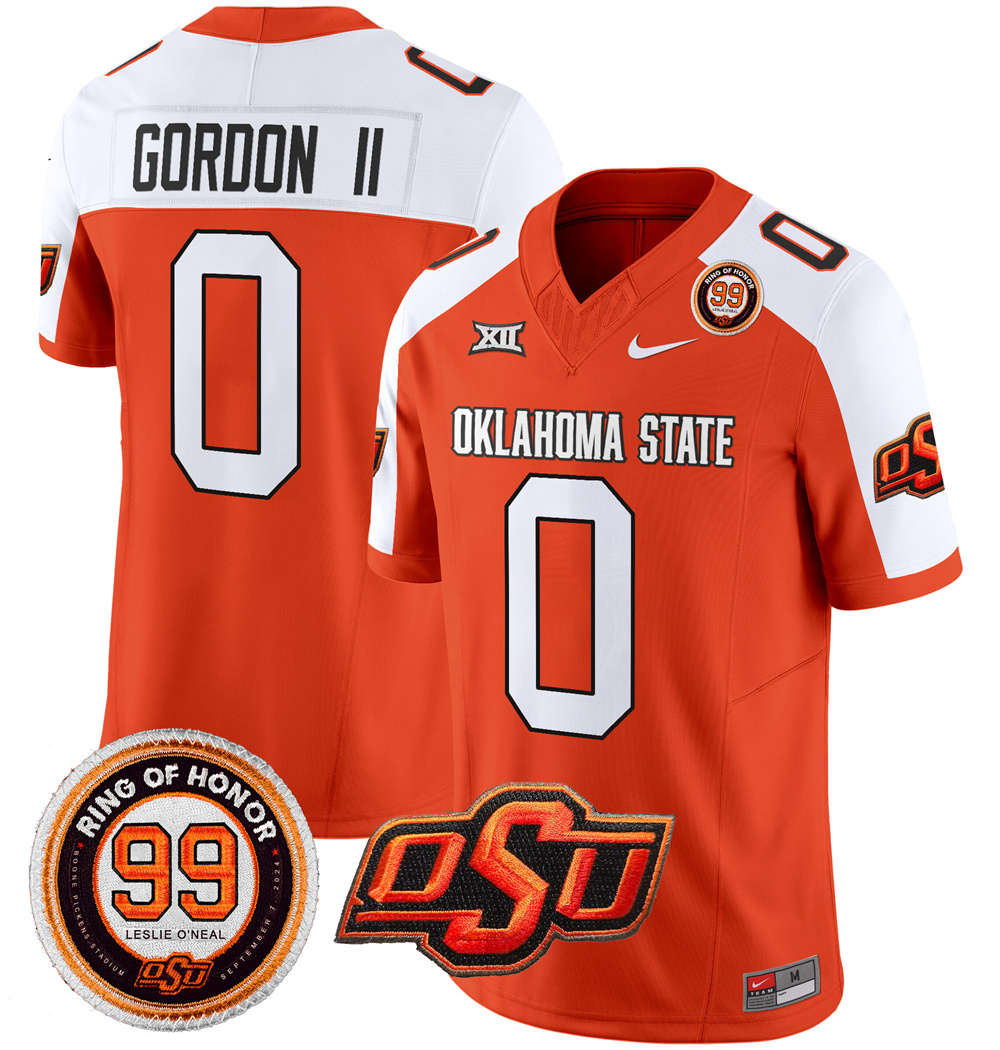 Oklahoma State Cowboys Leslie O'neal Patch Vapor Limited Football Jersey - All Stitched  ORANGE ALTERNATE #0 OLLIE GORDON II