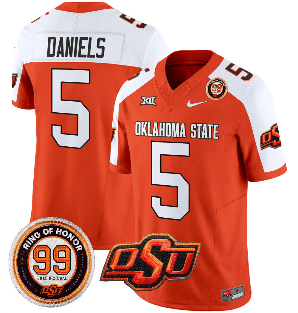 Oklahoma State Cowboys Leslie O'neal Patch Vapor Limited Football Jersey - All Stitched  ORANGE ALTERNATE #5 KENDAL DANIELS