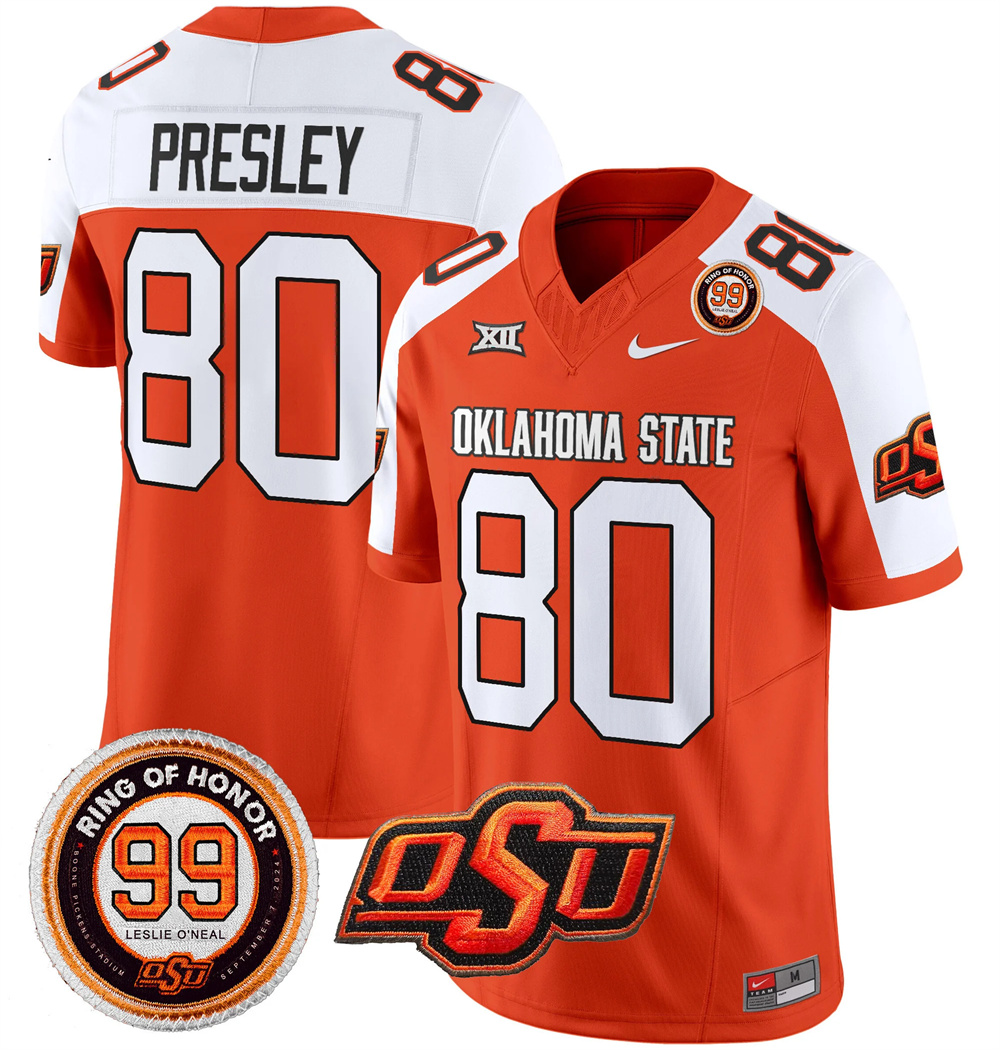 Oklahoma State Cowboys Leslie O'neal Patch Vapor Limited Football Jersey - All Stitched  ORANGE ALTERNATE #80 BRENNAN PRESLEY