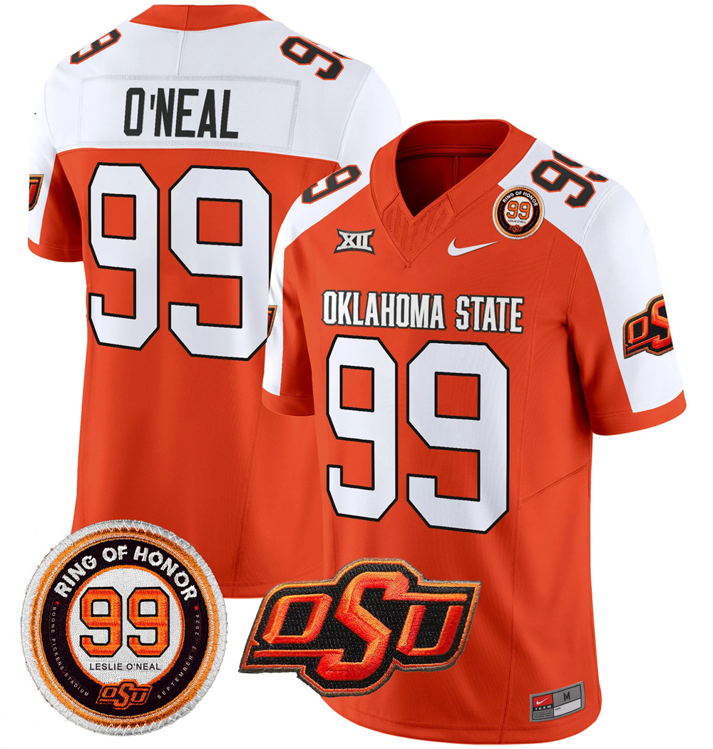 Oklahoma State Cowboys Leslie O'neal Patch Vapor Limited Football Jersey - All Stitched  ORANGE ALTERNATE #99 LESLIE O'NEAL