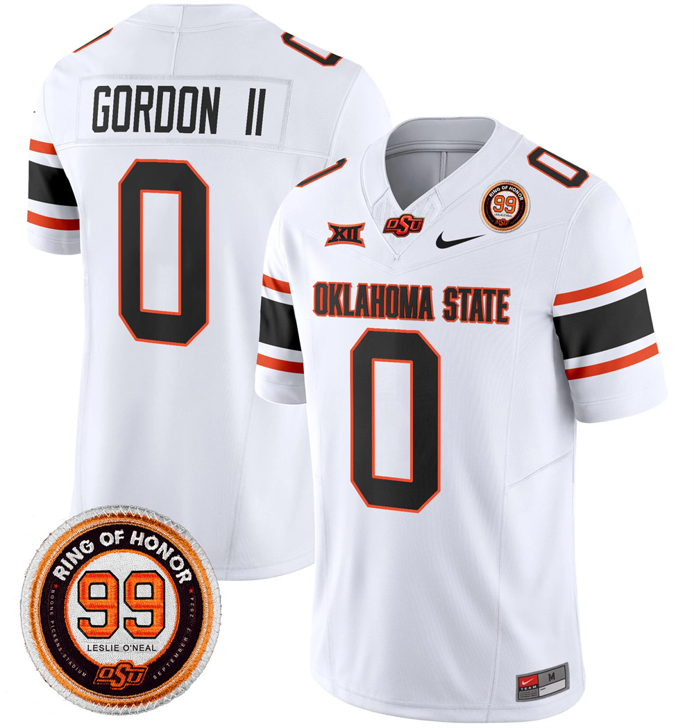 Oklahoma State Cowboys Leslie O'neal Patch Vapor Limited Football Jersey - All Stitched  WHITE #0 OLLIE GORDON II