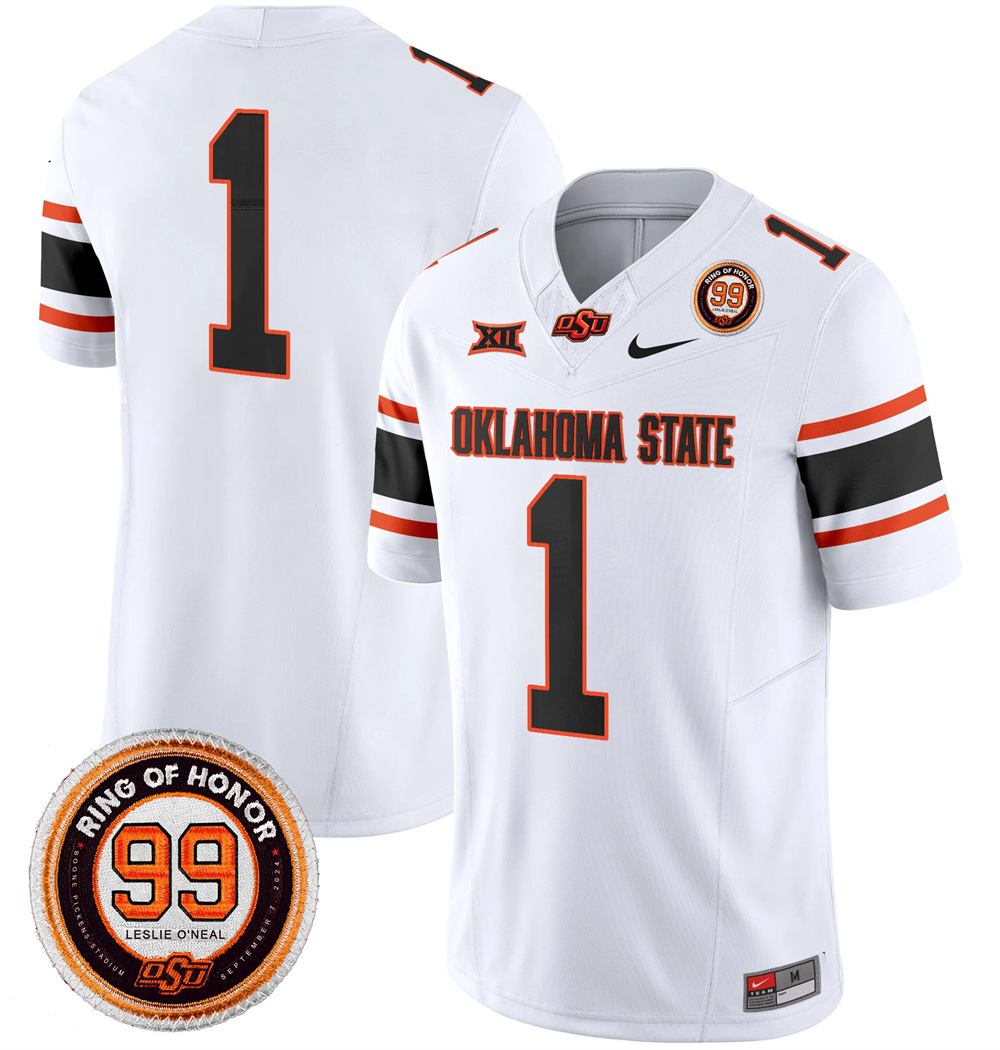 Oklahoma State Cowboys Leslie O'neal Patch Vapor Limited Football Jersey - All Stitched  WHITE #1 TEAM