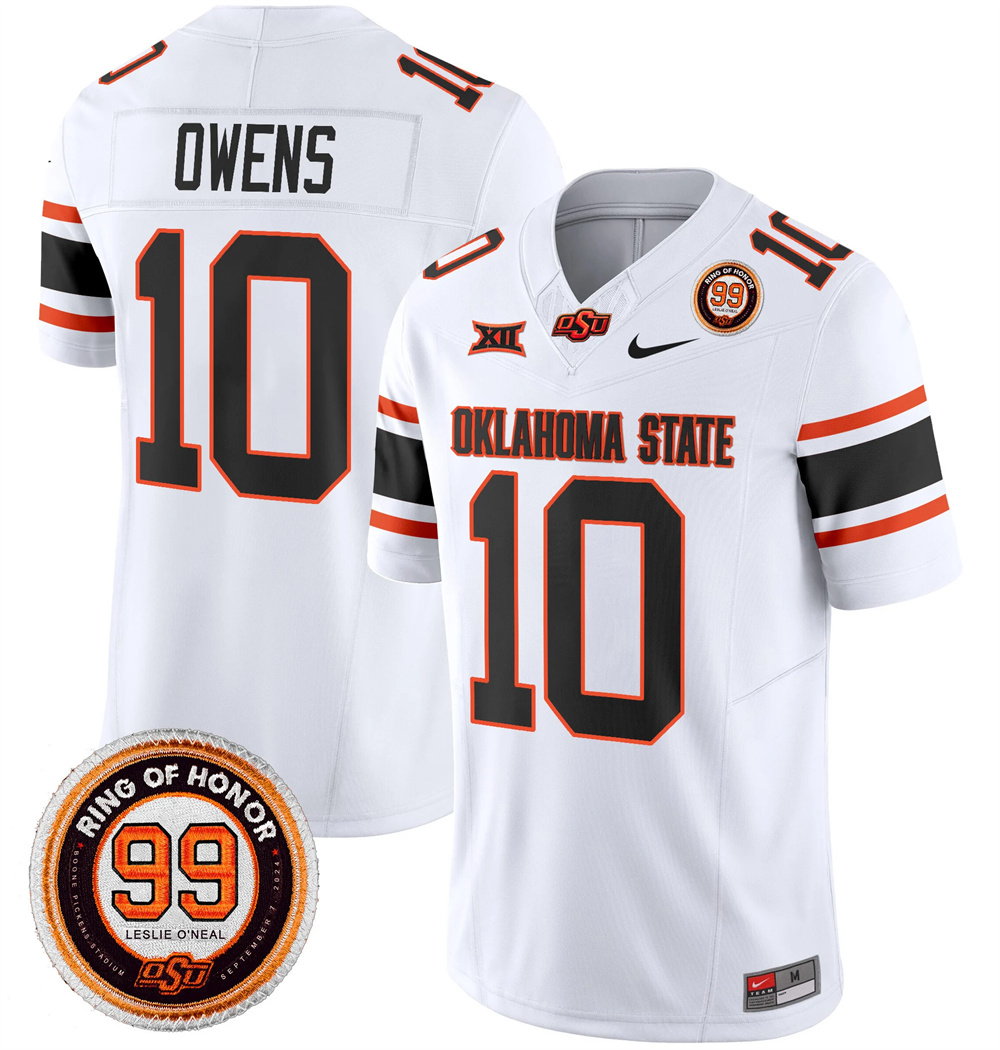 Oklahoma State Cowboys Leslie O'neal Patch Vapor Limited Football Jersey - All Stitched  WHITE #10 RASHOD OWENS